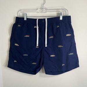 Polo Swim trunks, blue and car patterned, size M